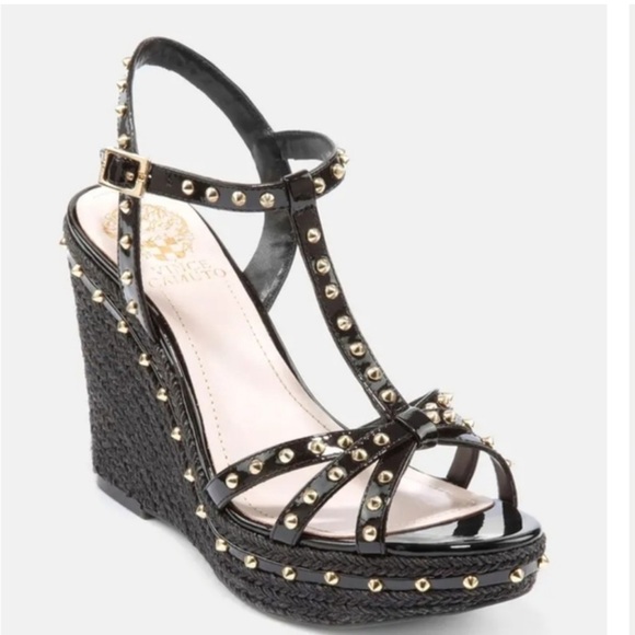 Vince Camuto Tamblyn black spiked espadrille wedge‎ Sz 9 - Picture 1 of 12